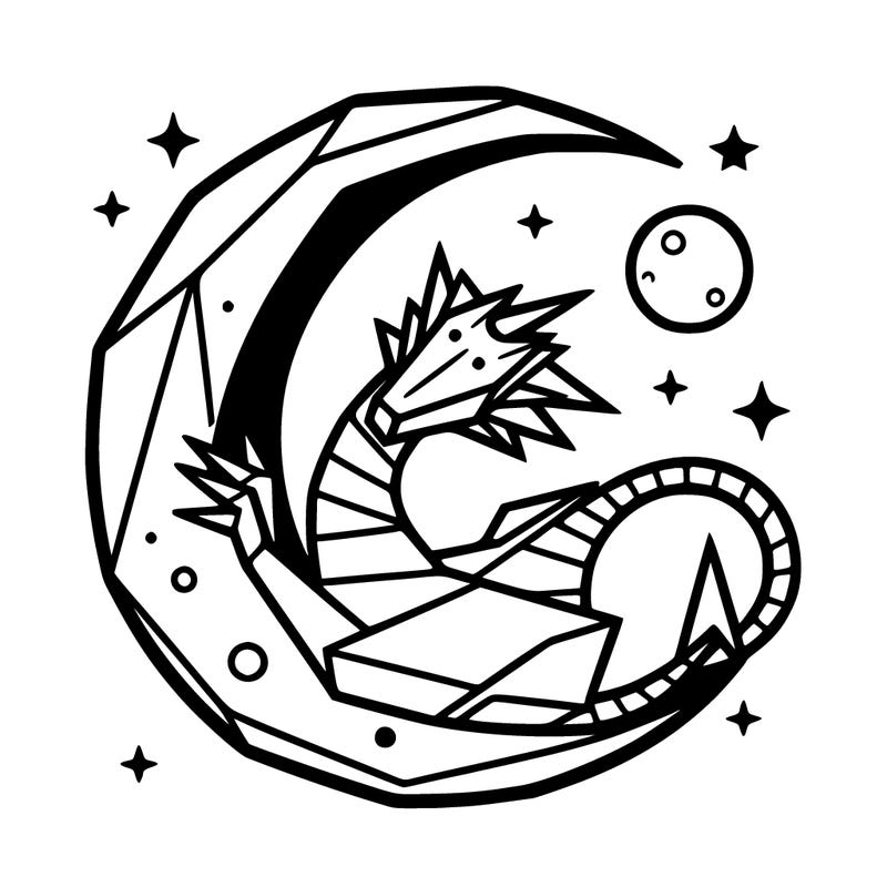 origami dragon curled up around the moon
