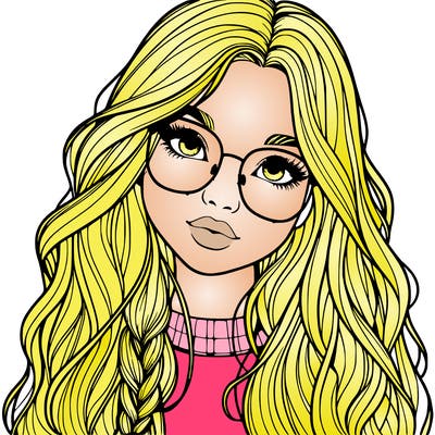 girl with long hair and freckles and glasses realistic