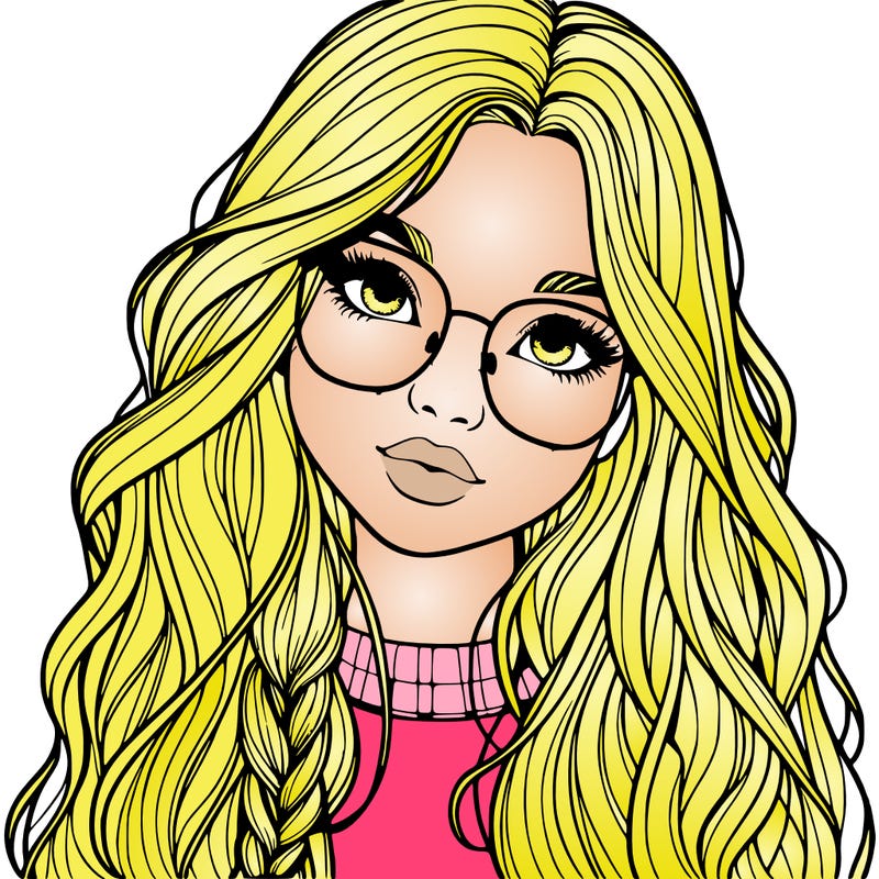 girl with long hair and freckles and glasses realistic