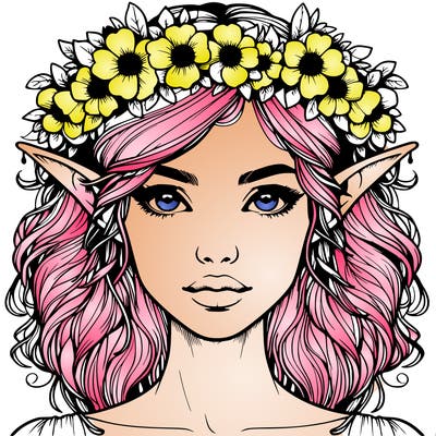 realistic female elf with flower crown
