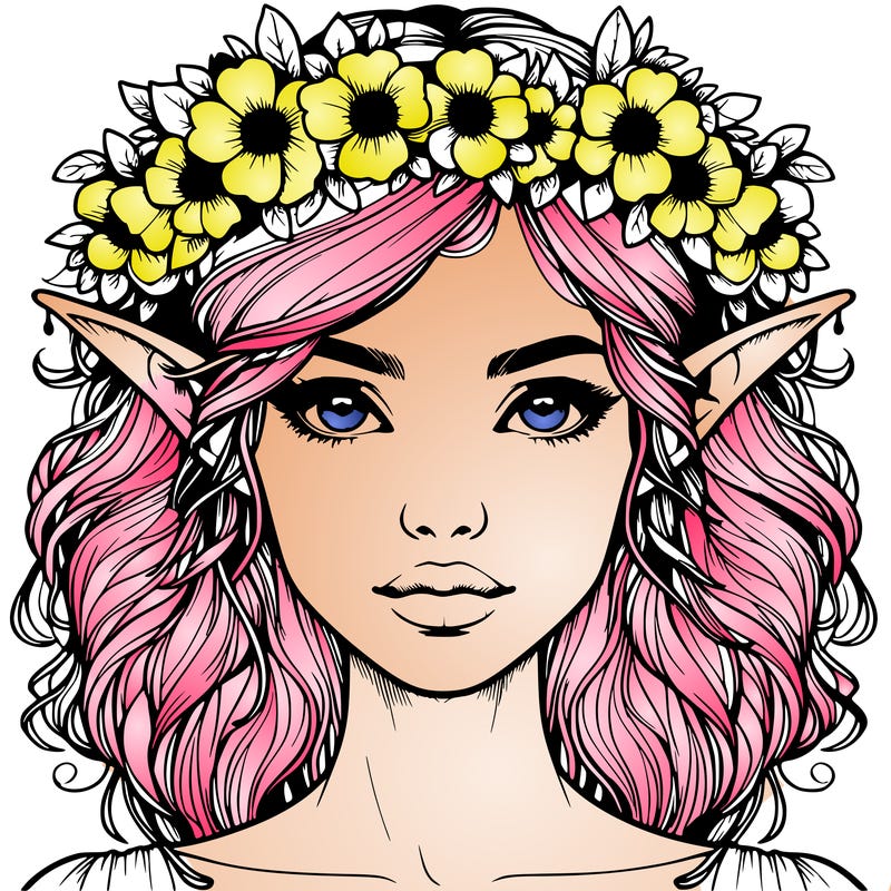 realistic female elf with flower crown