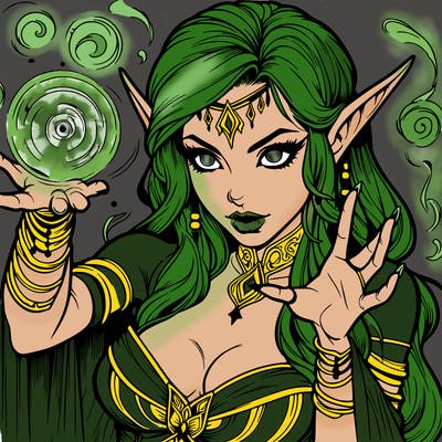 realistic scary beautiful elf sorceress casting spell