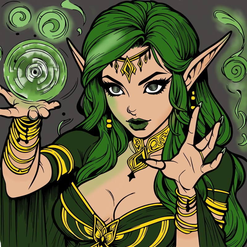 realistic scary beautiful elf sorceress casting spell