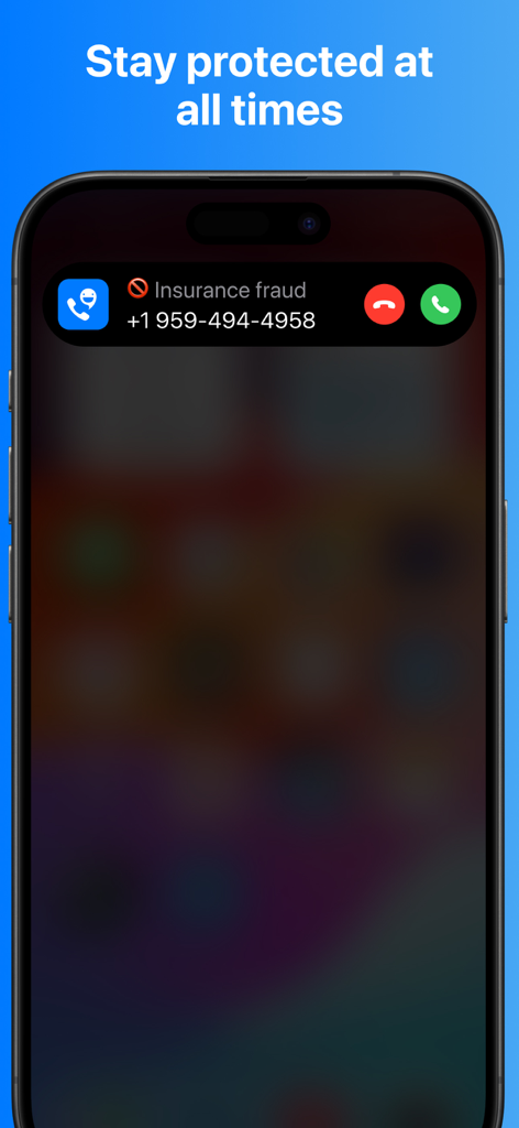 CallApp identifying an incoming call as insurance fraud on an iPhone