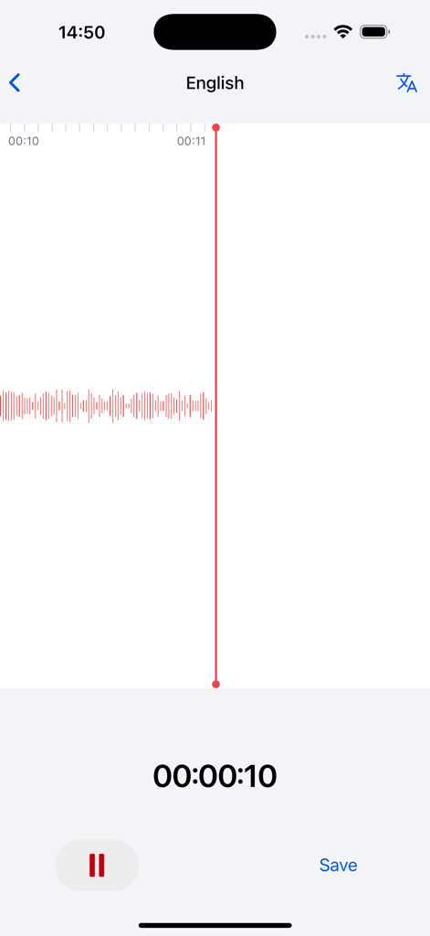 Vobot Talk - Vobot Talk app interface showing a real-time voice recording with a red waveform and a ten-second timer.