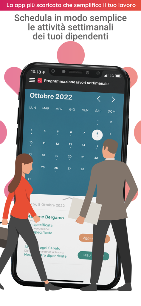 Mobile app interface for weekly employee work scheduling featuring a monthly calendar view