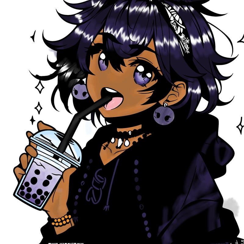 hot baddie anime girl drinking boba and biting the straw