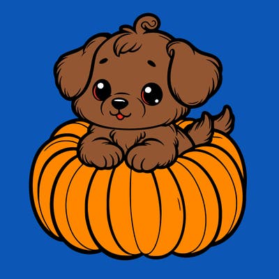 cute little puppy in a pumpkin