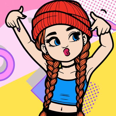 realistic teenage girl with braids and a beanie and crop top doing 🫶🏼