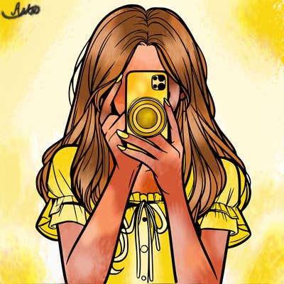 a realistic girl holding her phone taking pictures
