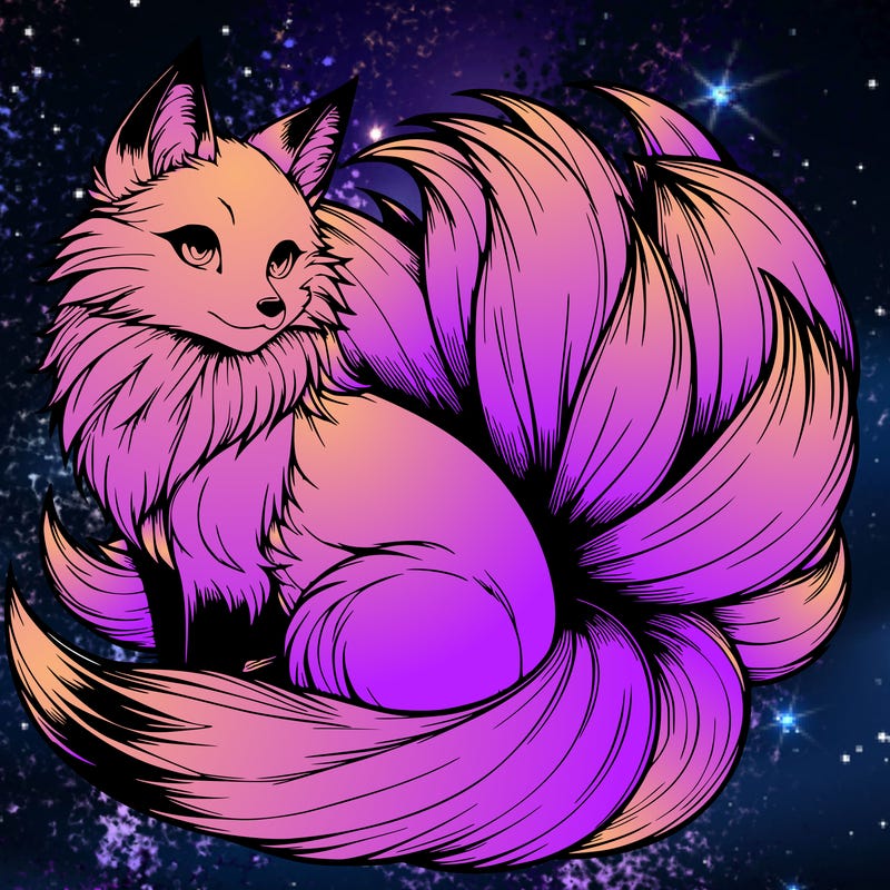 realistic detailed 9 tailed anime fox
