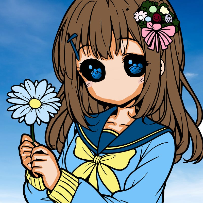 anime girl holding a flower
