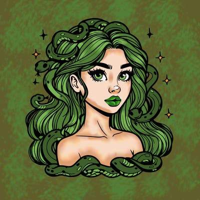 realistic girl with snakes as hair