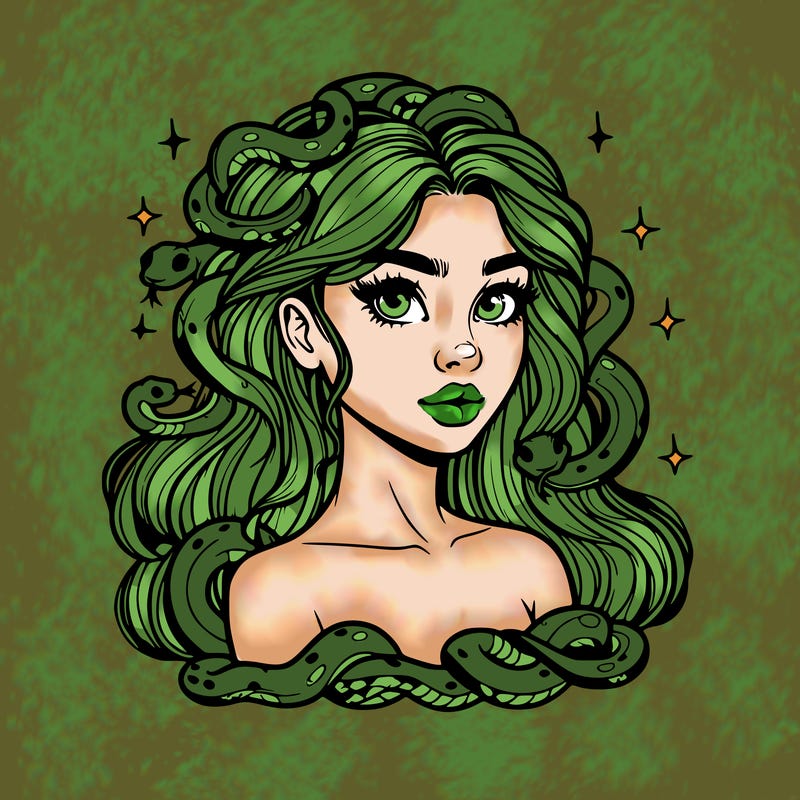 realistic girl with snakes as hair