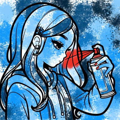 a realistic girl spray painting