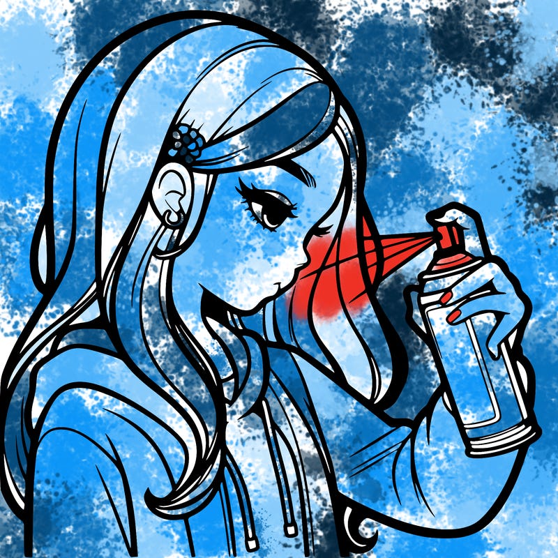 a realistic girl spray painting