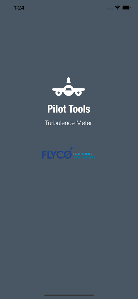 Schermata iniziale dell'app Turbulence Meter con il logo Pilot Tools