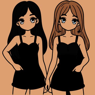 two sisters with crop tops and jean shorts and straight hair