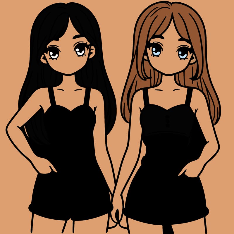 two sisters with crop tops and jean shorts and straight hair