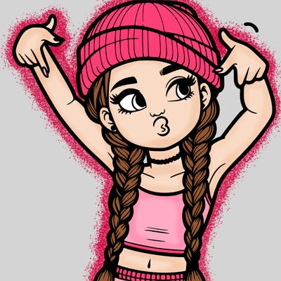 realistic teenage girl with braids and a beanie and crop top doing 🫶🏼