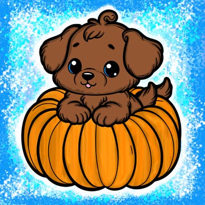 cute little puppy in a pumpkin