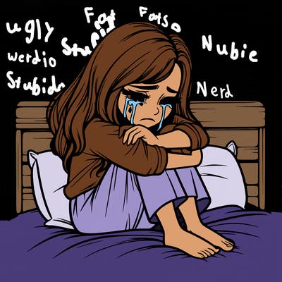 realistic girl crying on her bed over a break up