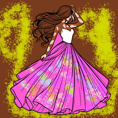 realistic woman with dress flowing in the wind