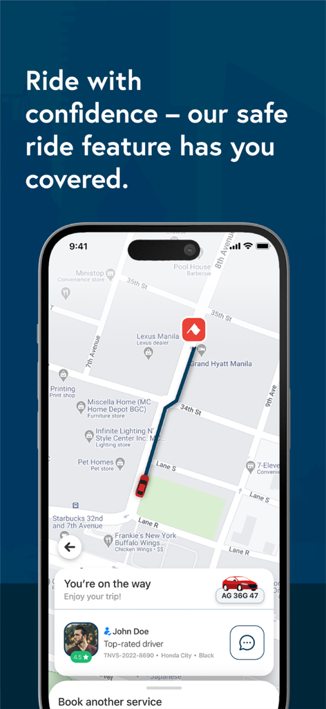 Xpress - Moto & Car Taxi - Real-time ride tracking interface on the Xpress app featuring a map and driver details