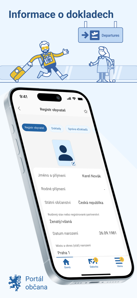 Portál občana - Un smartphone que muestra información del registro personal dentro de la aplicación Portal obcana.