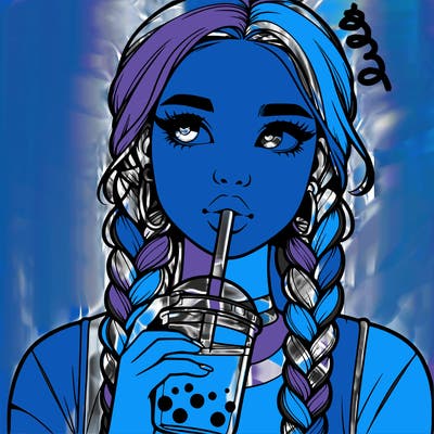 realistic girl with braided hair drinking boba