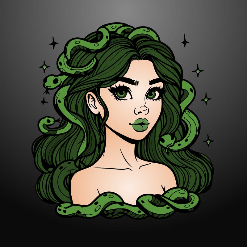 realistic girl with snakes as hair