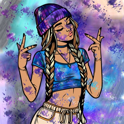 realistic teenage girl with braids and a beanie and crop top doing 🫶🏼