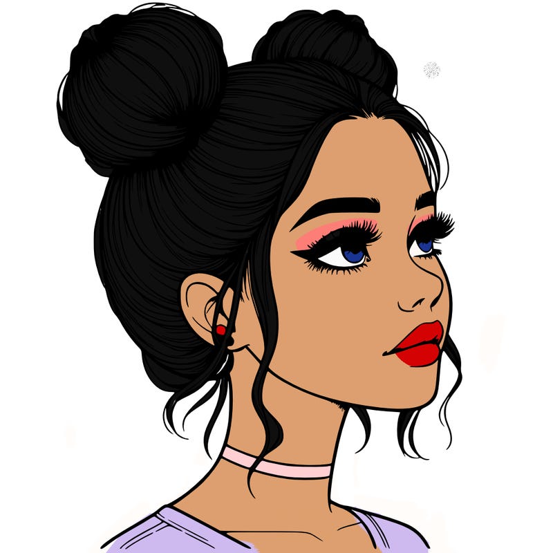 realistic girl with buns on the top of her head