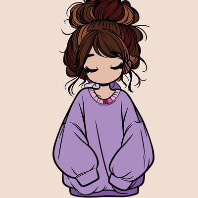 girl with baggy sweatshirt and messy bun