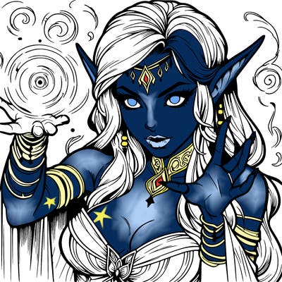 realistic scary beautiful elf sorceress casting spell