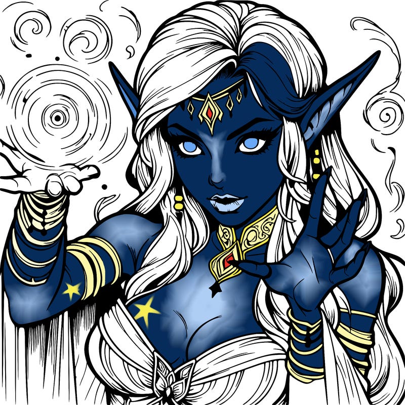 realistic scary beautiful elf sorceress casting spell