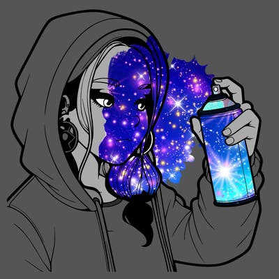 a realistic girl, spray painting