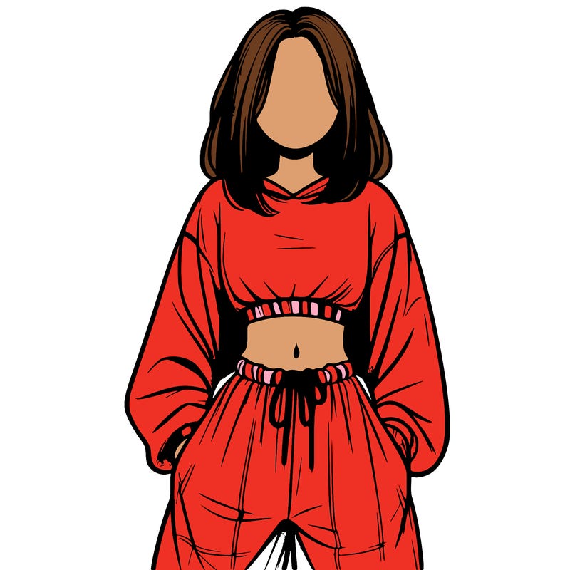 realistic girl faceless with baggy pants and a crop top