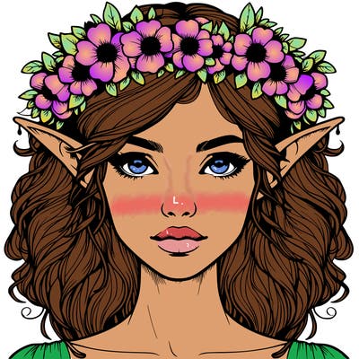 realistic female elf with flower crown