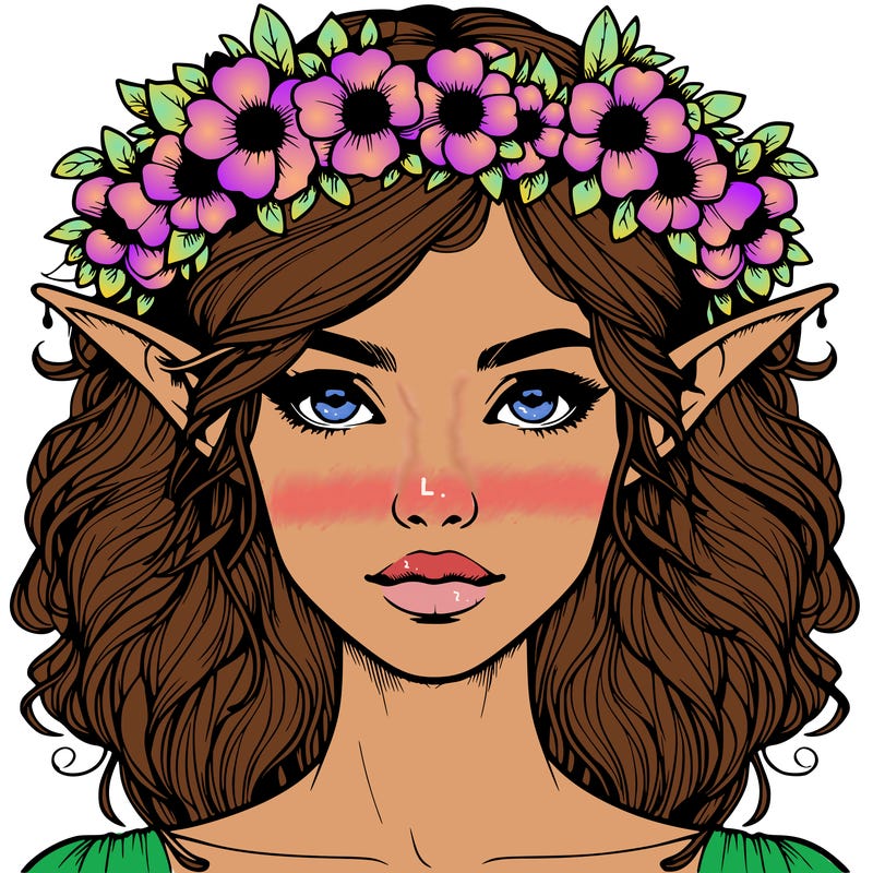 realistic female elf with flower crown