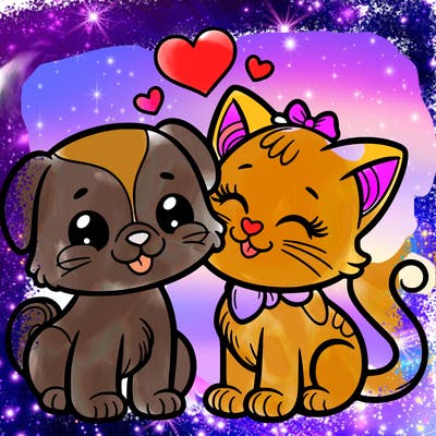 cat with a dog and in love