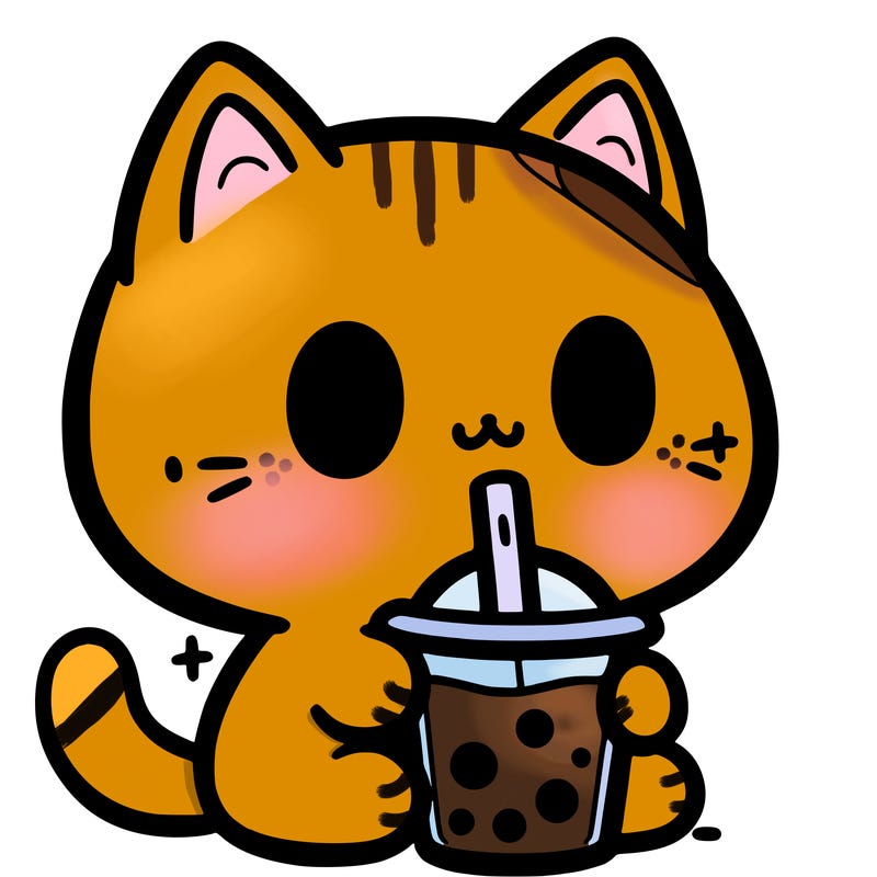 a cat drinking boba