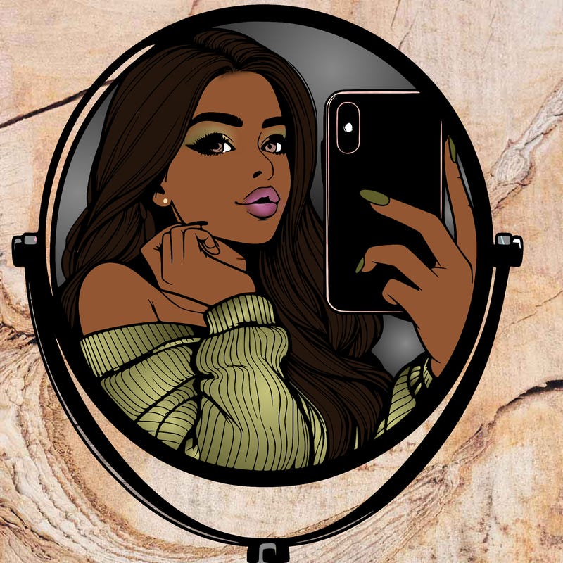 realistic girl taking mirror selfie beautiful