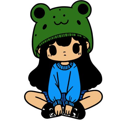 a girl wearing a frog hat and some frog socks
