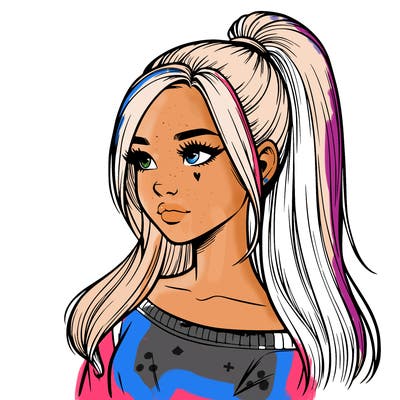 realistic girl with a high ponytail