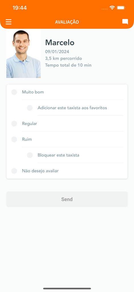ItaCar - Passageiro - Schermata di valutazione dell'autista dell'app ItaCar che mostra il profilo dell'autista e le opzioni di valutazione dopo una corsa
