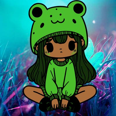 a girl wearing a frog hat and some frog socks