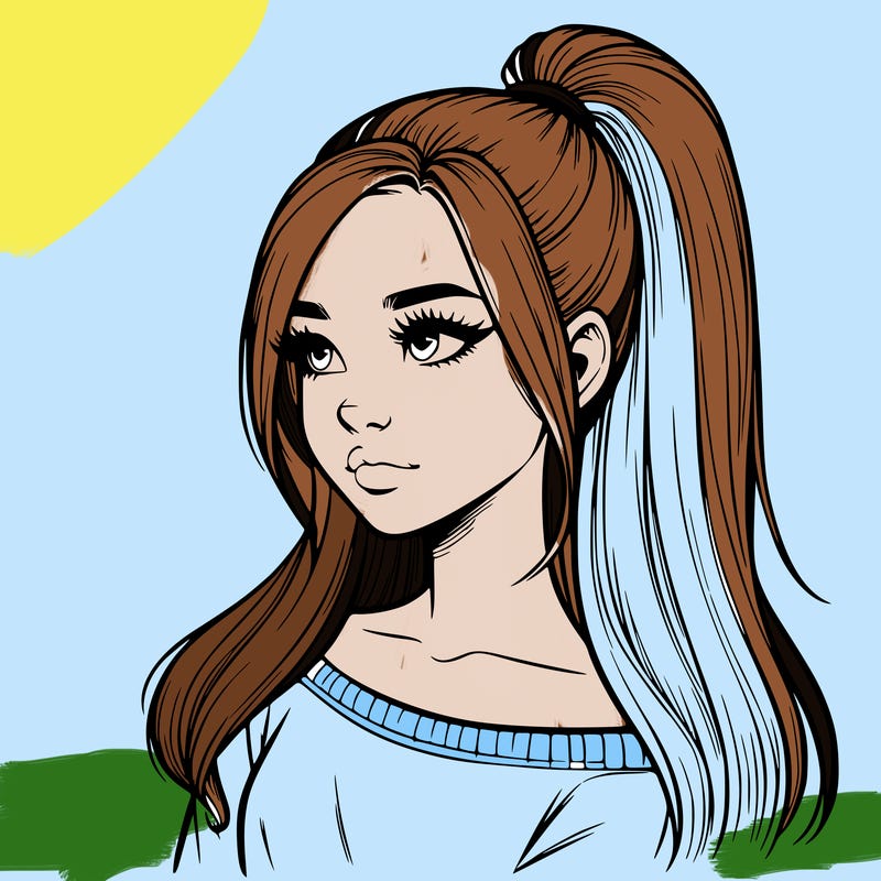 realistic girl with a high ponytail