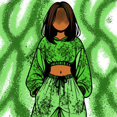 realistic girl faceless with baggy pants and a crop top