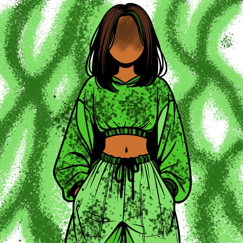 realistic girl faceless with baggy pants and a crop top
